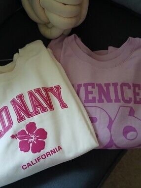 Old Navy White with Pink Graphic & Lilac Crew Sweatshirt Bundle